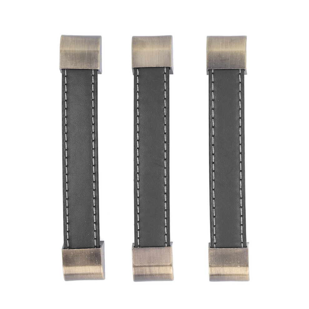 3Pcs Black Leather Drawer Handles, 14.8Cm Zinc Alloy Wardrobe Pulls 9441356546230