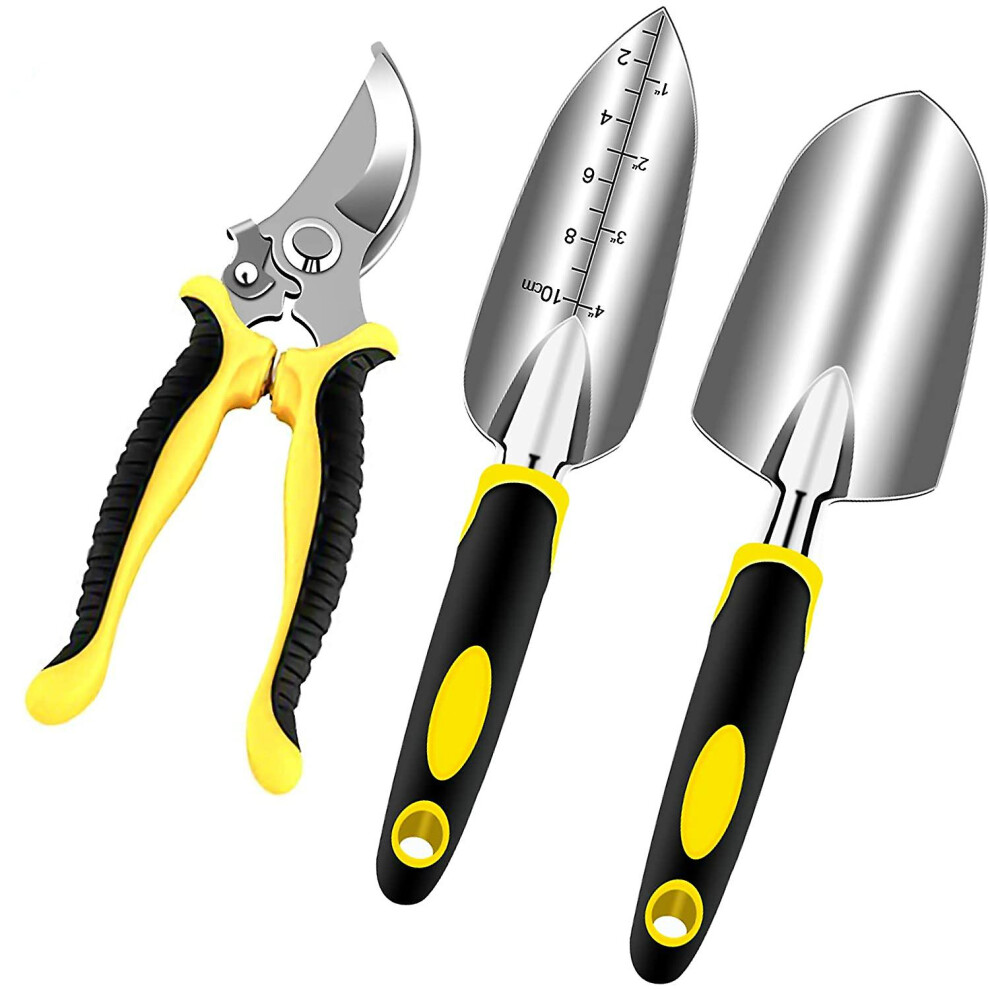 Kikidex (As Show, One Size) Gardening Tools, 3 Pieces Rustproof Aluminum Adult Gardening Tool Kit, Garden Tools With Pruner, Shovels Trowel, Transplanter