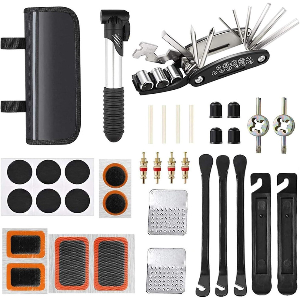 Kikidex (As Show, One Size) Bike Repair Tool, Multifunction Tool, All In 1 Bike Pump Bike Patch And Accessory Tire Remover, Bike Repair Kit With Pocket Tool