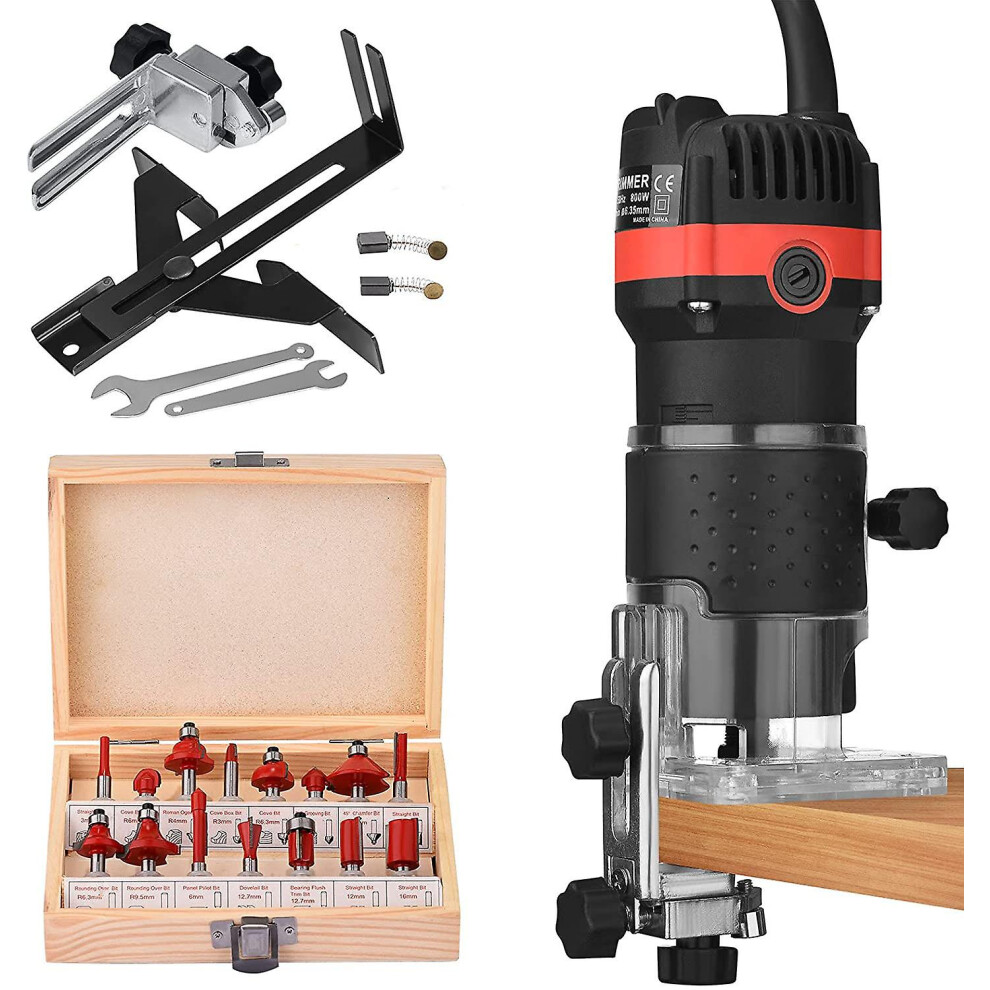 Kikidex (As Show, One Size) Trimmer Router Diameter 6.35 Mm 30000 Rpm Electric Flush Router With 15 Sets Of Cutters