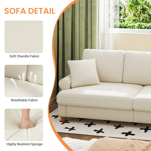 (Beige) Chenille sofa 241 cm suitable for living room 2