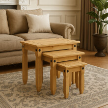 Corona Nest of 3 Tables Set Living Room Pine Wood