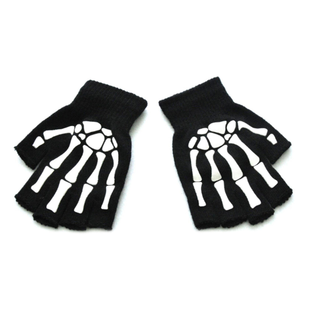 Black Halloween Sports Cycling Knit Half Finger Gloves Luminous