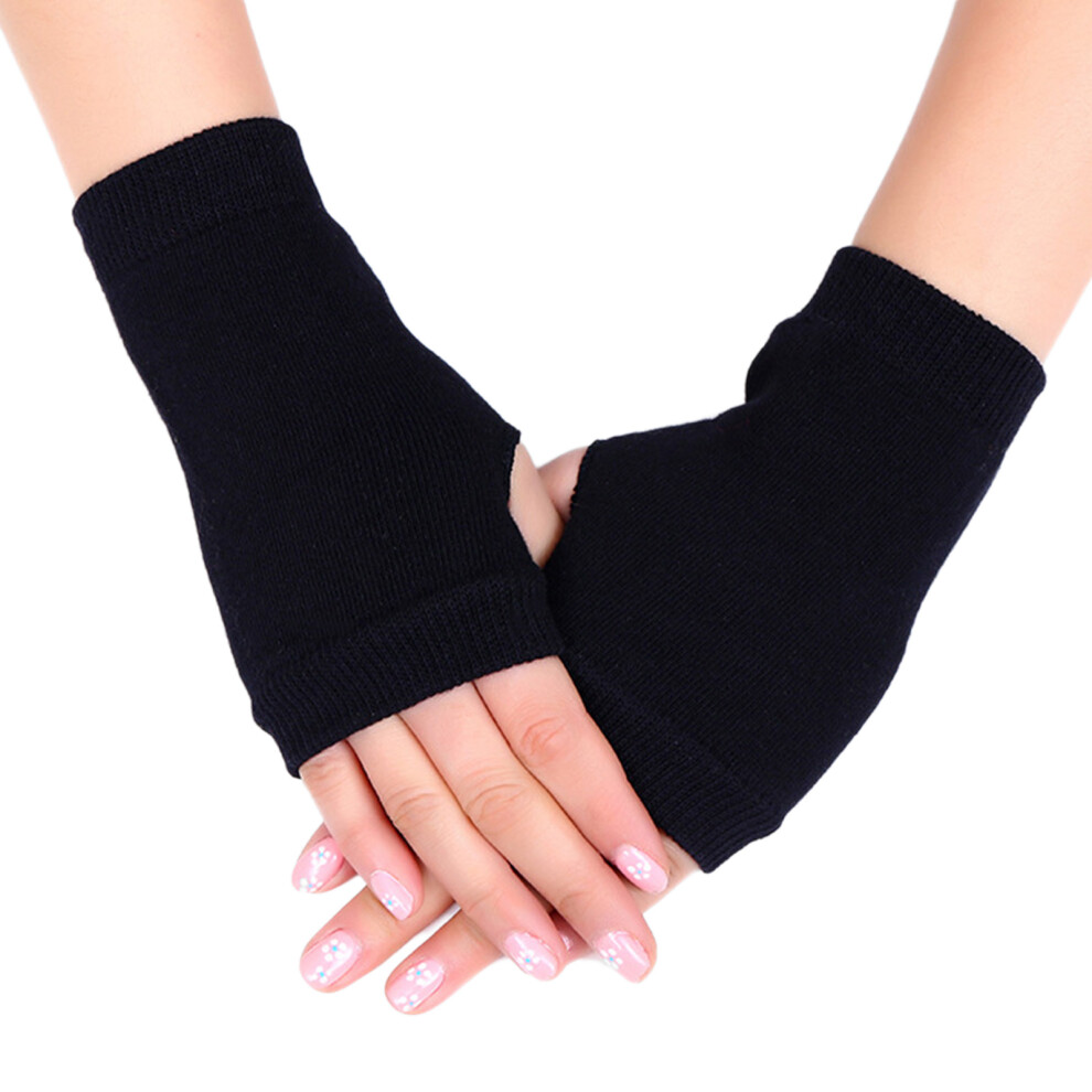 Black Winter Half Finger Gloves Knitted Fingerless Mittens Wth