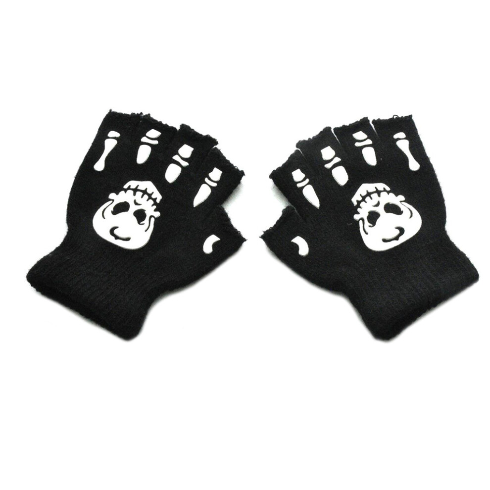 White Toddler Kids Halloween Cosplay Skeleton Skull Half Finger