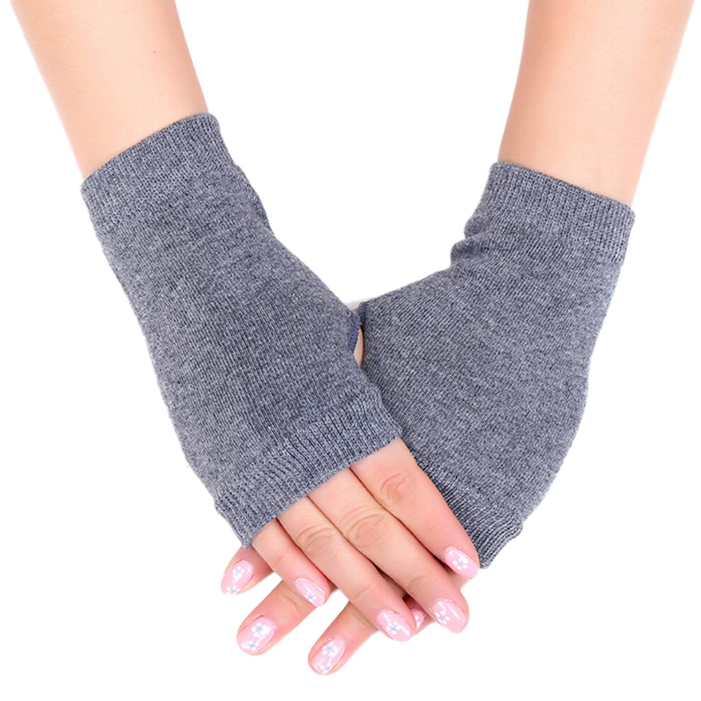 Gray Knitted Fingerless Gloves Autumn Winter Stretch Warm Half