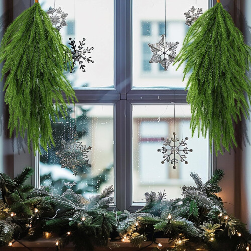 Artificial Pine Needle Garland Hanging Greenery Wreath-2 pcs 2