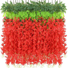 12 Artificial Wisterias Hanging Stem With Detachable-Red