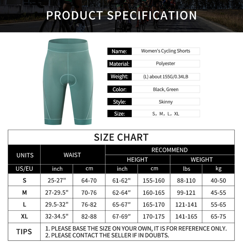 Women Breathable Padded Bicycle Shorts Light Moisture-Wick, Black/Dark Green-image-OPC-PMHB72V-NEW