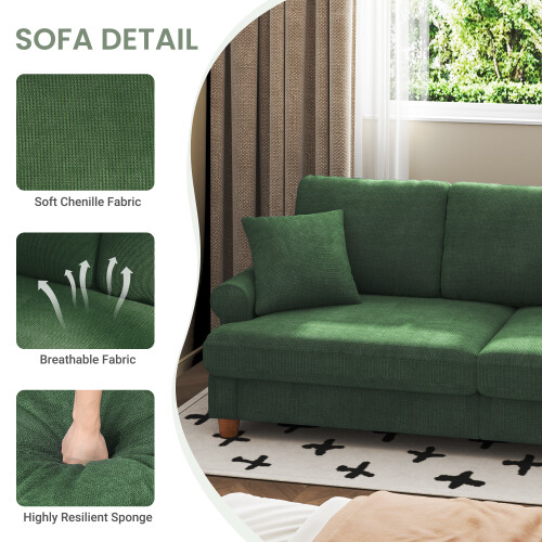(Green) Chenille sofa 241 cm suitable for living room 2