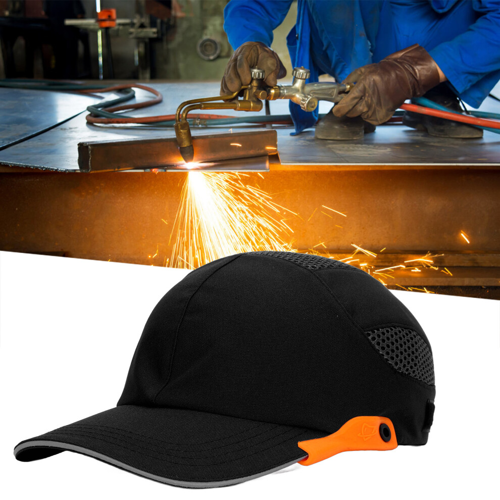 Bump Hat Baseball Hardhat 030 Black With Orange Edge, Breathable & Adjustable 4161356549127