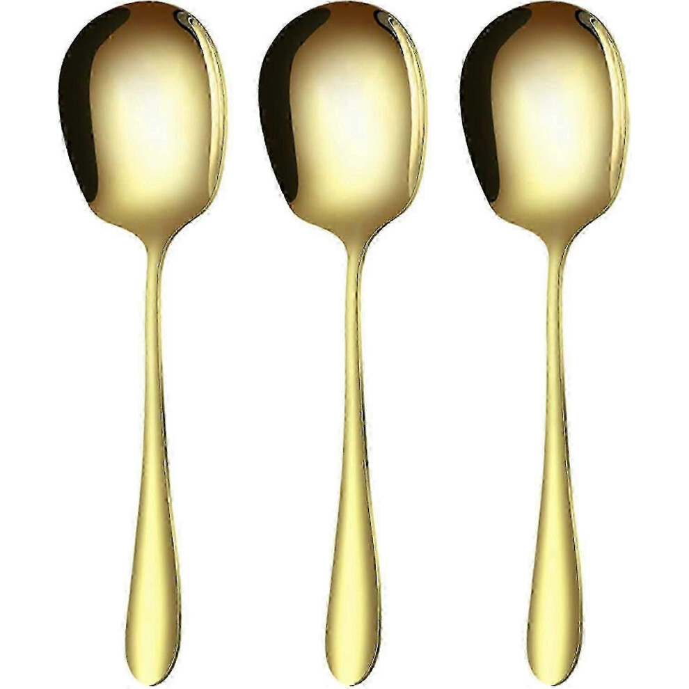 Set Of 3 Large Stainless Steel Buffet Serving Spoons For Kitchen, Restaurant Or Banquet Serving (-11) Gold