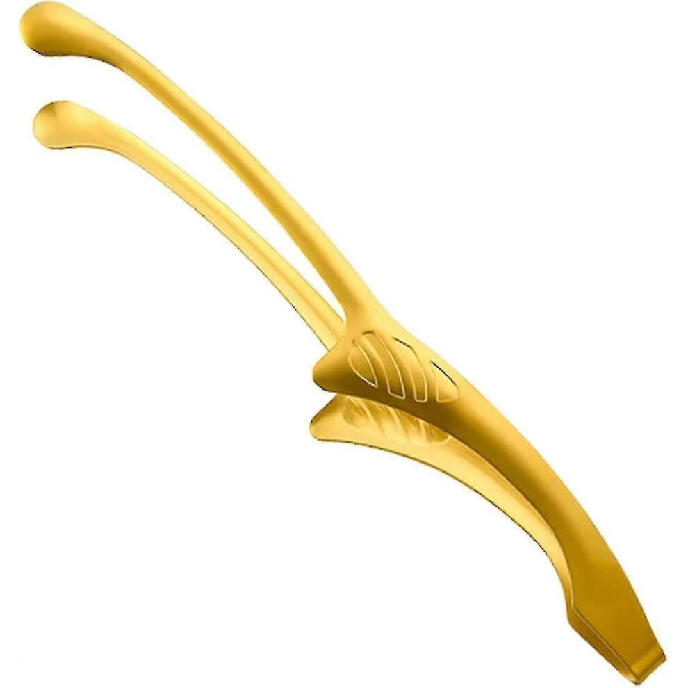 Easy To Use Non-Slip Metal Food Tongs For Cutlery Bbq Buffet Salad Cooking Cheese Bread Steak Kitchen Utensils (Golden) (1Pc) Golden