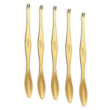 (Gold) 5 Pcs Practical Seafood Tools Spoon Easy to Use Stainless Steel Long Handle 2 in 1 Crab Fork