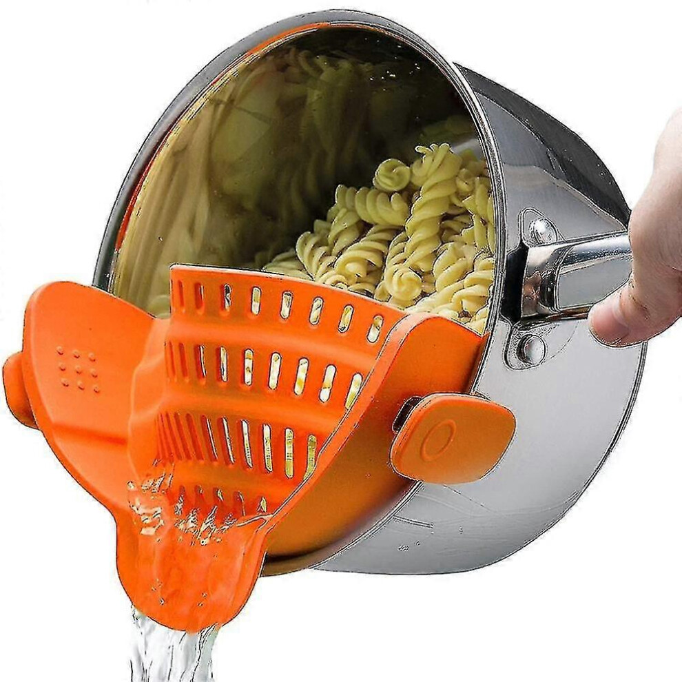 (Orange) Pot And Pasta Strainer - Adjustable Clip-On Silicone Colander For Pots, Pans And Ls Orange