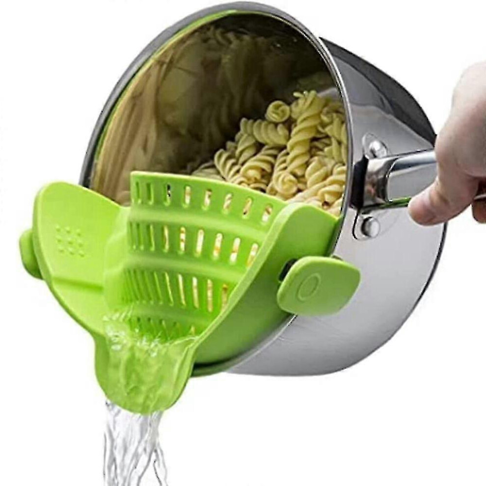 (Green) Pot And Pasta Strainer - Adjustable Clip-On Silicone Colander For Pots, Pans And Ls Green