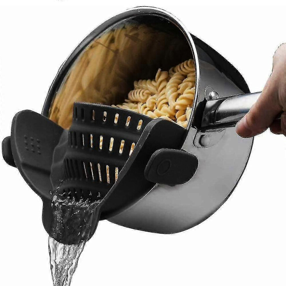 (Black) Pot And Pasta Strainer - Adjustable Clip-On Silicone Colander For Pots, Pans And Ls Black
