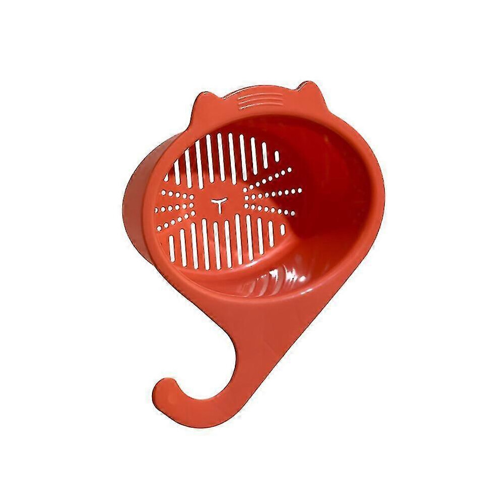 (Orange) Multifunctional Anti-clog Fine Mesh Drain Basket with Cartoon Cat Hole, Fruit and Vegetable Draining-image-OPC-PMHB7PY-NEW