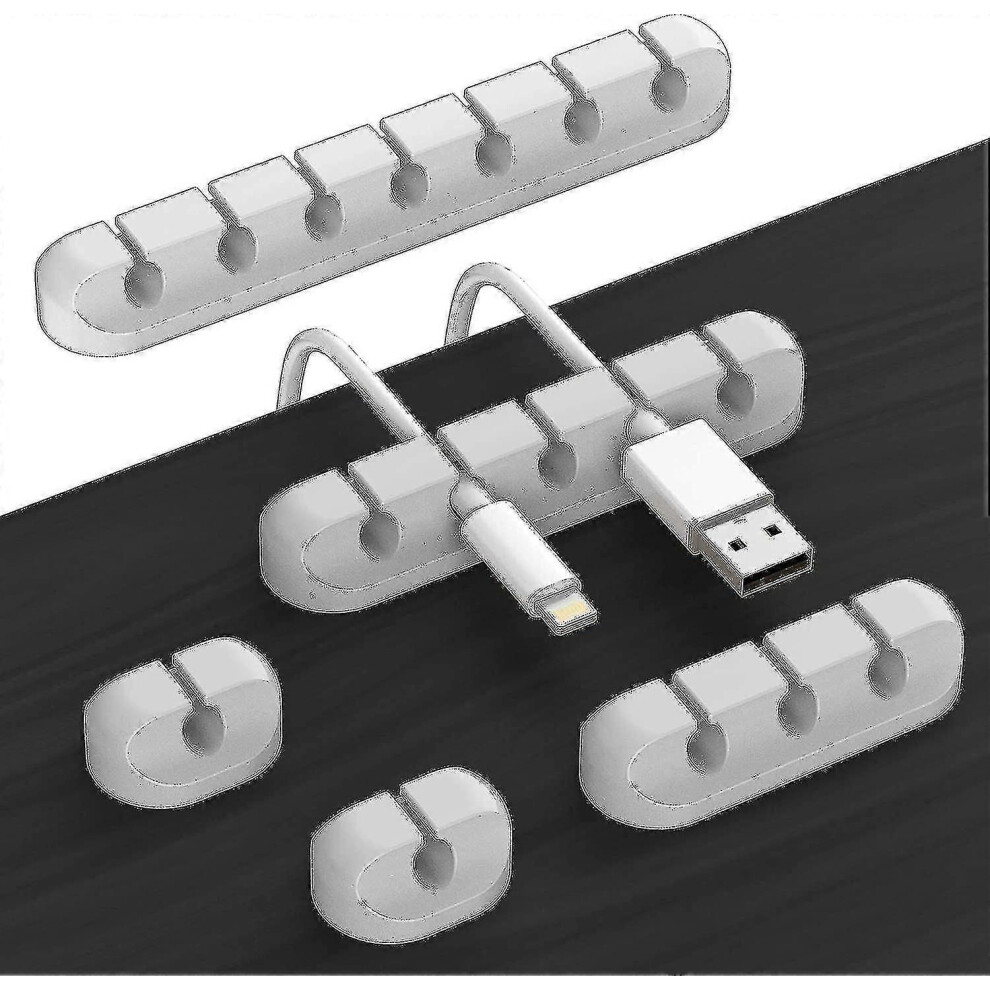 (Grey) 5 Desk Accessories And Adhesive Cable Organizer (7-5-3-1-1 Slots) (Grey) Grey