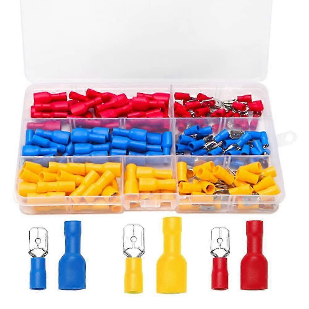 Set of 150 crimp electrical connector lugs, insulated female and male crimp terminals, crimp lugs, electrical terminals