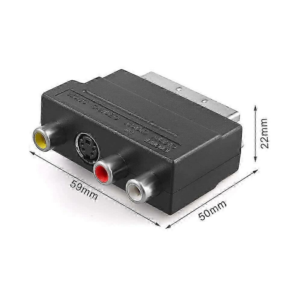 SCART to 3 x RCA (phono) and S-Video adapter, switchable composite AV connector