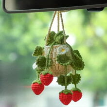 (Orange, one-size) Cute Plant Crochet Rearview Mirror Accessories, Handmade Car Mirror Hanging Decorations, Women's Car Decoration Items