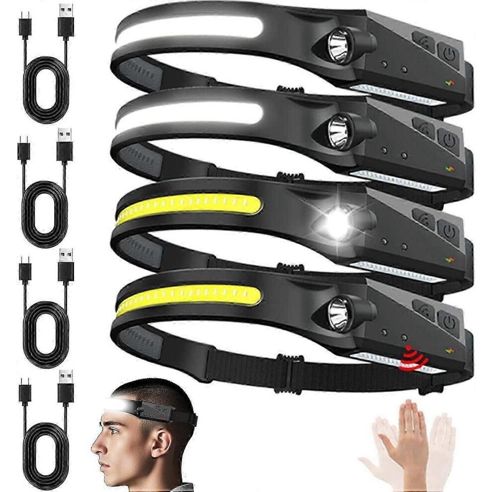 4 - Pack Rechargeable Headlamps With Motion Sensor - 230 Wide Beam 5 Modes Usb - C Waterproof For Camping 6935159264864