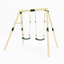 GALACTICA Outdoor Wooden Frame Double Plastic Swing, Garden Swing for Kids Play