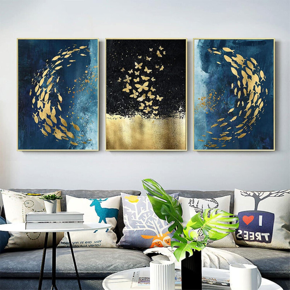 Kikidex (As Show, One Size) Fish Butterfly Art Print, Fine Art Picture Decoration Poster Golden