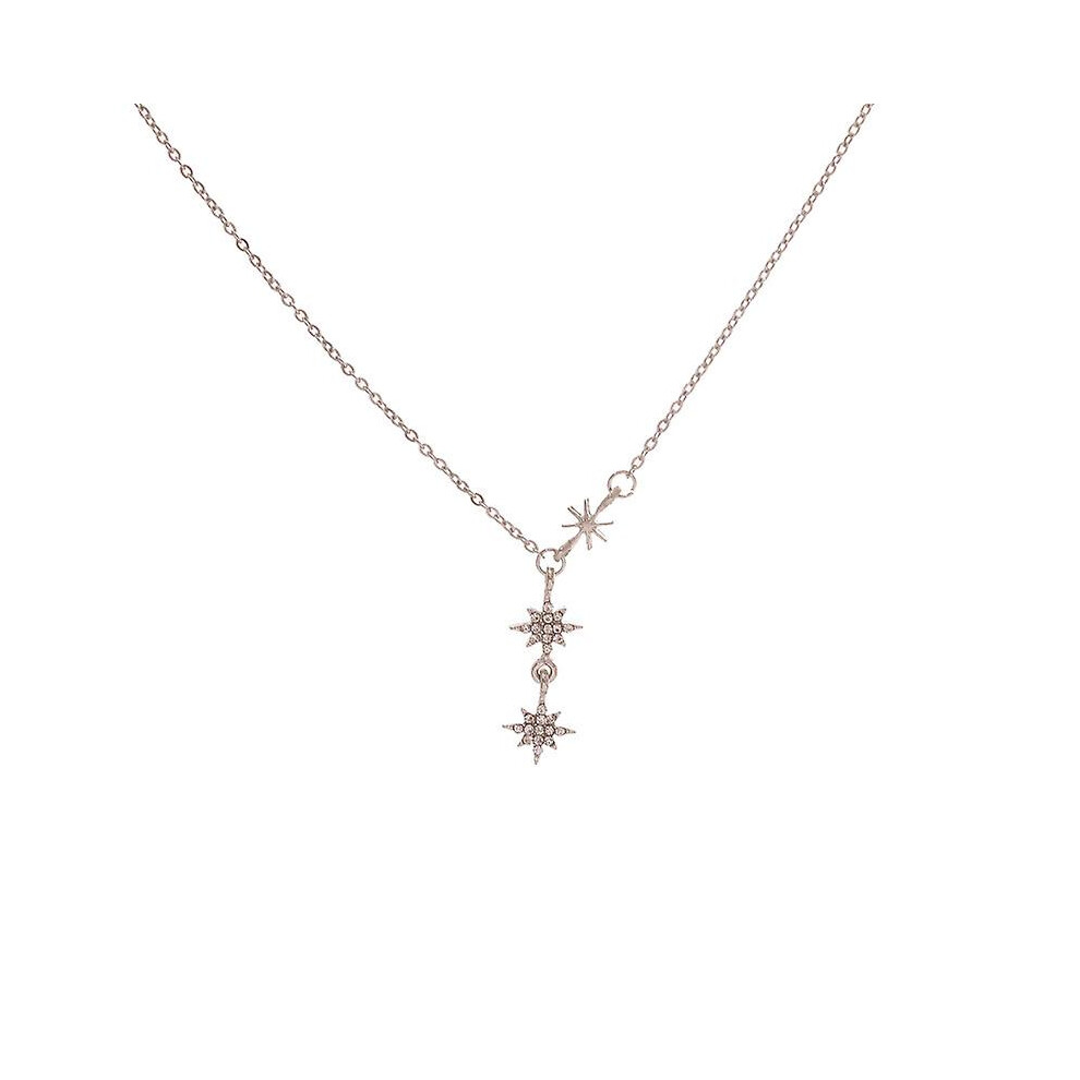 Kikidex (As Show, One Size) 3 Stars Y Eight-Pointed Star Necklace Women's 2023 Summer New Light Luxury High-End Design Niche Clavicle Chain