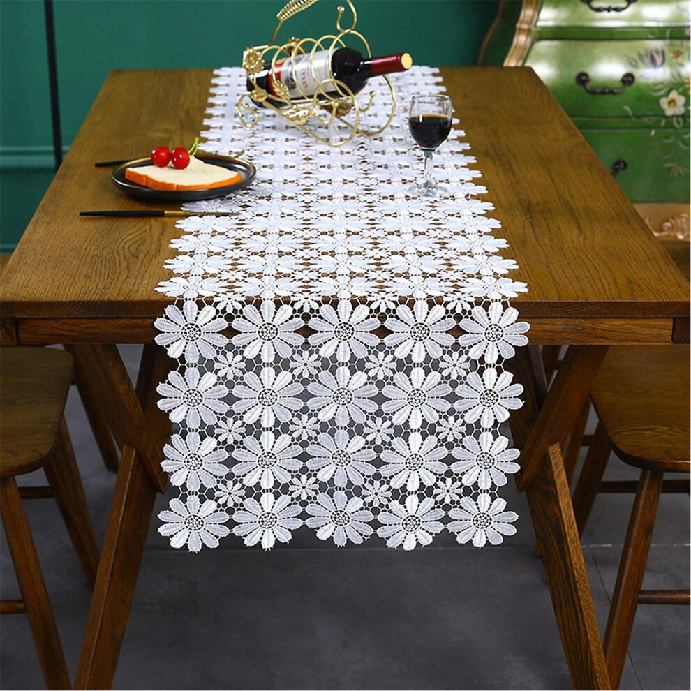 Kikidex (As Show, One Size) Linen Table Runner, Crochet Lace Tablecloth With Tassels