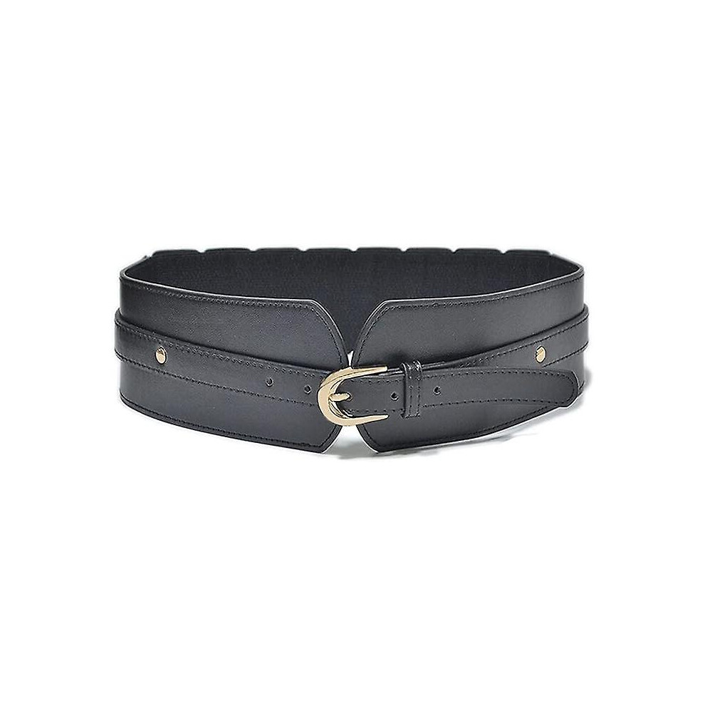 Kikidex (As Show, One Size) Wide Women's Belt, Elastic Belt With Buckle Golden