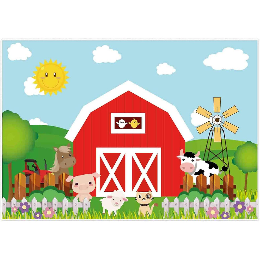 Kikidex (As Show, One Size) 7X5ft Cartoon Farm Animals Photography Backdrop Banner Little Farmer Photo Background
