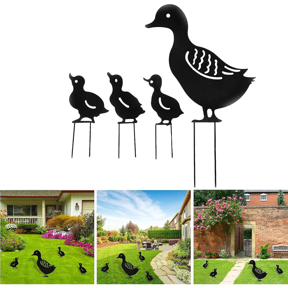 Kikidex (As Show, One Size) Garden Sculptures & Statues, 4 Piece Black Hollow Iron Duck Family Shape Garden Sculptures Statues Stakes Ornaments For