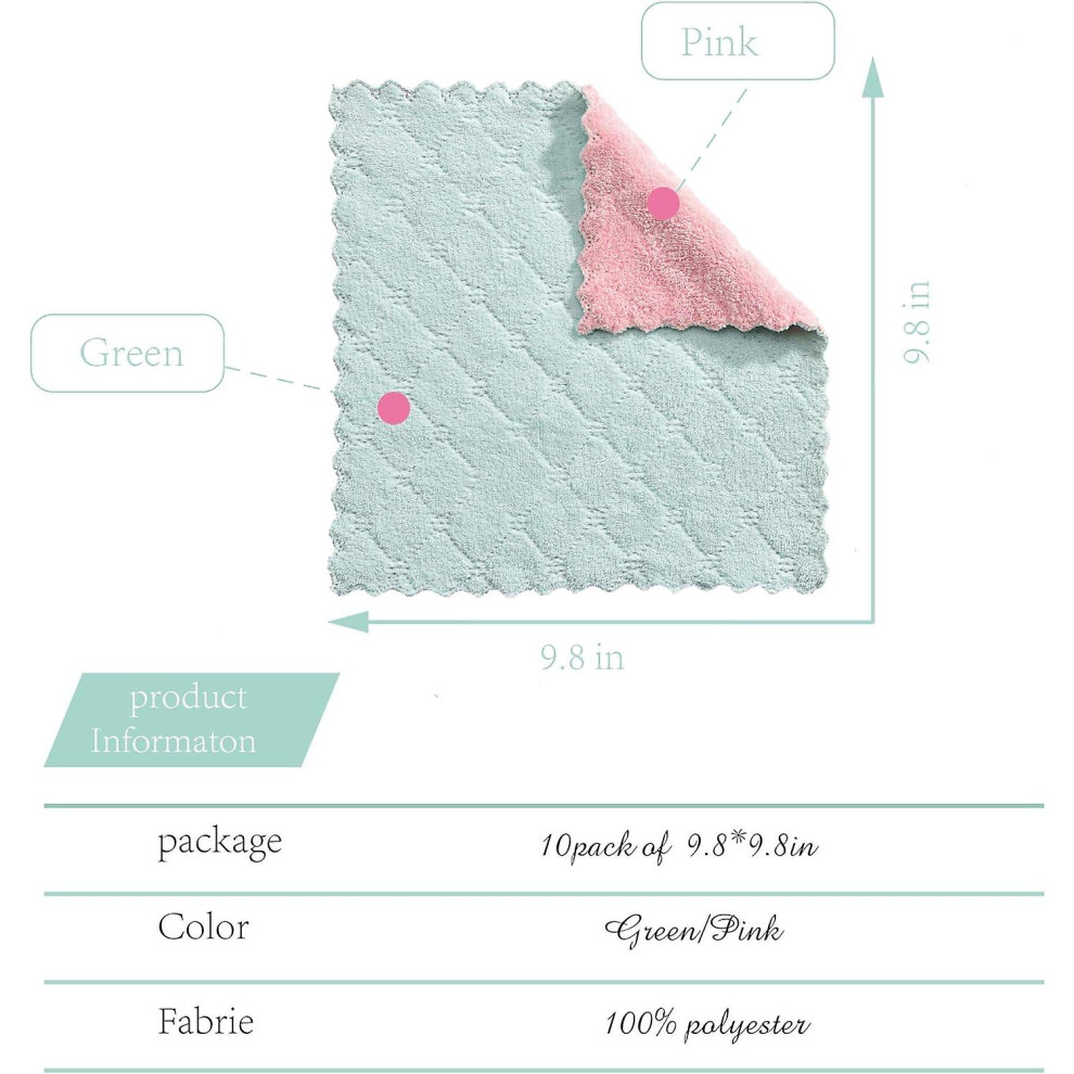 Kikidex (As Show, One Size) Microfiber Cleaning Cloth, Double-Sided Microfiber Towel Lint Free Highly Absorbent Size:9.8"X9.8", Pack Of 10