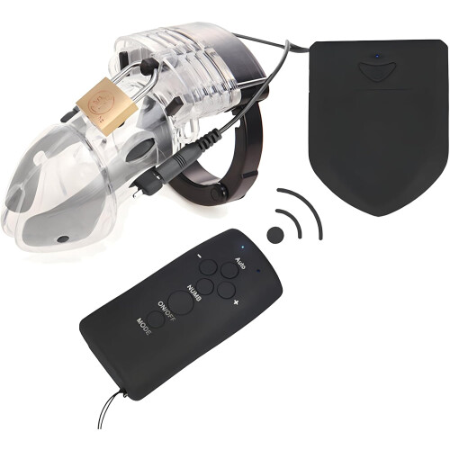 Electro Stimulation Cock Cage Adjustable Chastity Device With Electric Shock Function Remote Control Transparent 2