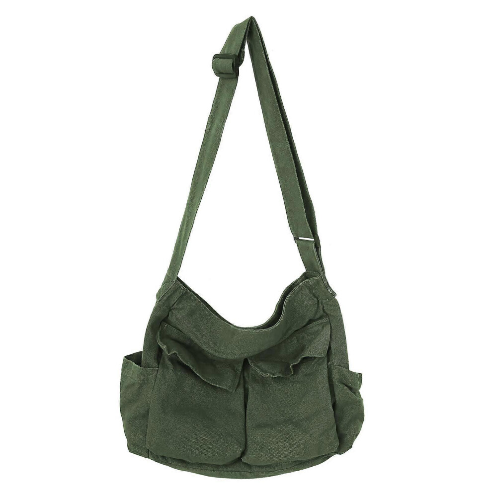 Kikidex (As Show, One Size) Women Men Crossbody Shoulder Bag Large Hobo Bag With Multiple Pockets Canvas Messenger Tote Bag For Women And Men Green