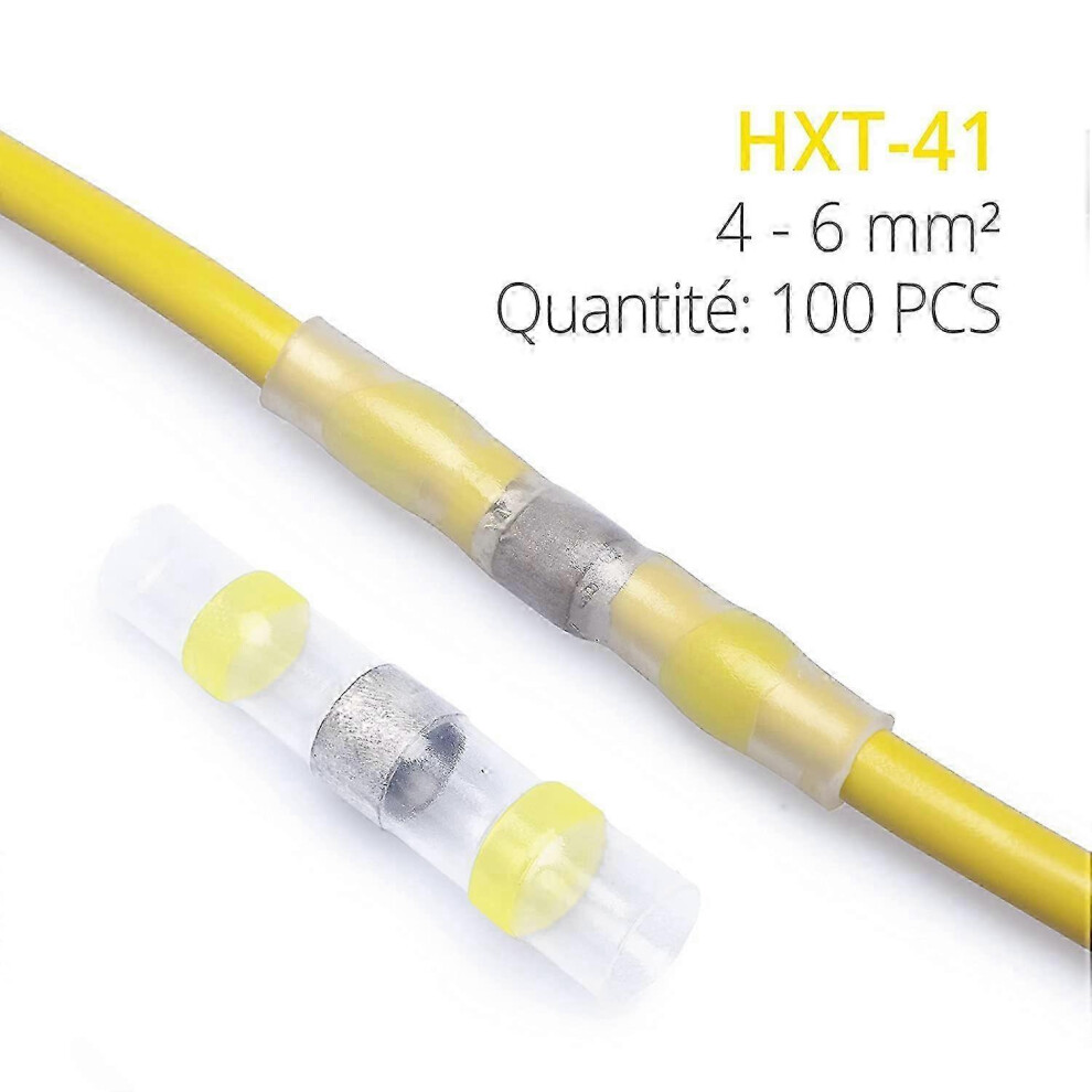 Pack of 100 heat-shrinkable solder terminals - Waterproof electrical terminals - Waterproof butt termination - Yellow 4-6 mm