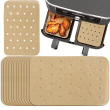 (Khaki, 100pcs) Air Fryer Perforated Parchment Paper, 100pcs Non-stick Air Fryer Liner, Disposable Perforated Baking Paper, Baking Utensils for Home