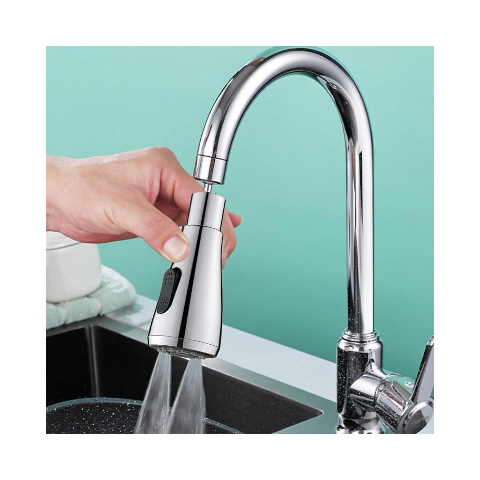 (Silver) 360 Kitchen Sink Faucet Tap Water Spray Head Swivel Extender Nozzle Replacement 5052987517526