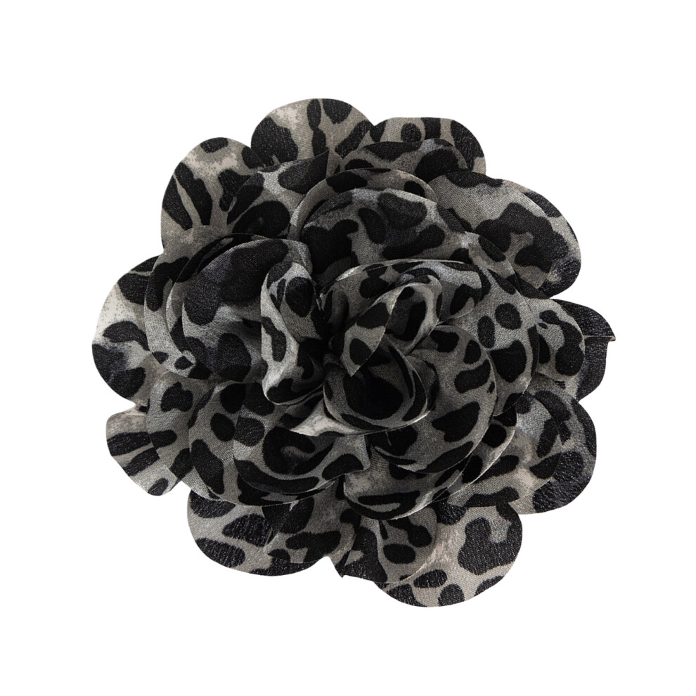 Stylish Leopard Pattern Floral Duckbill Clip Brooch-Black