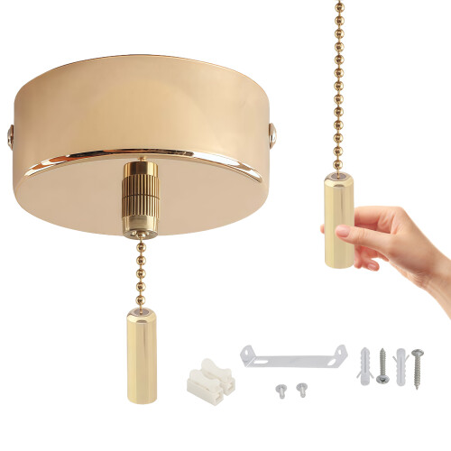 Round Metal Light Switches 60mm Diameter with 150cm Pull-Gold