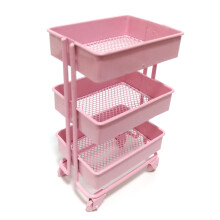 3 Tiers Mini Trolley Storage Rack Dollhouse Iron- Pink