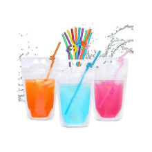 100pcs 16oz Drink Pouches for Adults - Drink Pouches with Straws X100 - Resealable Smoothie Pouches