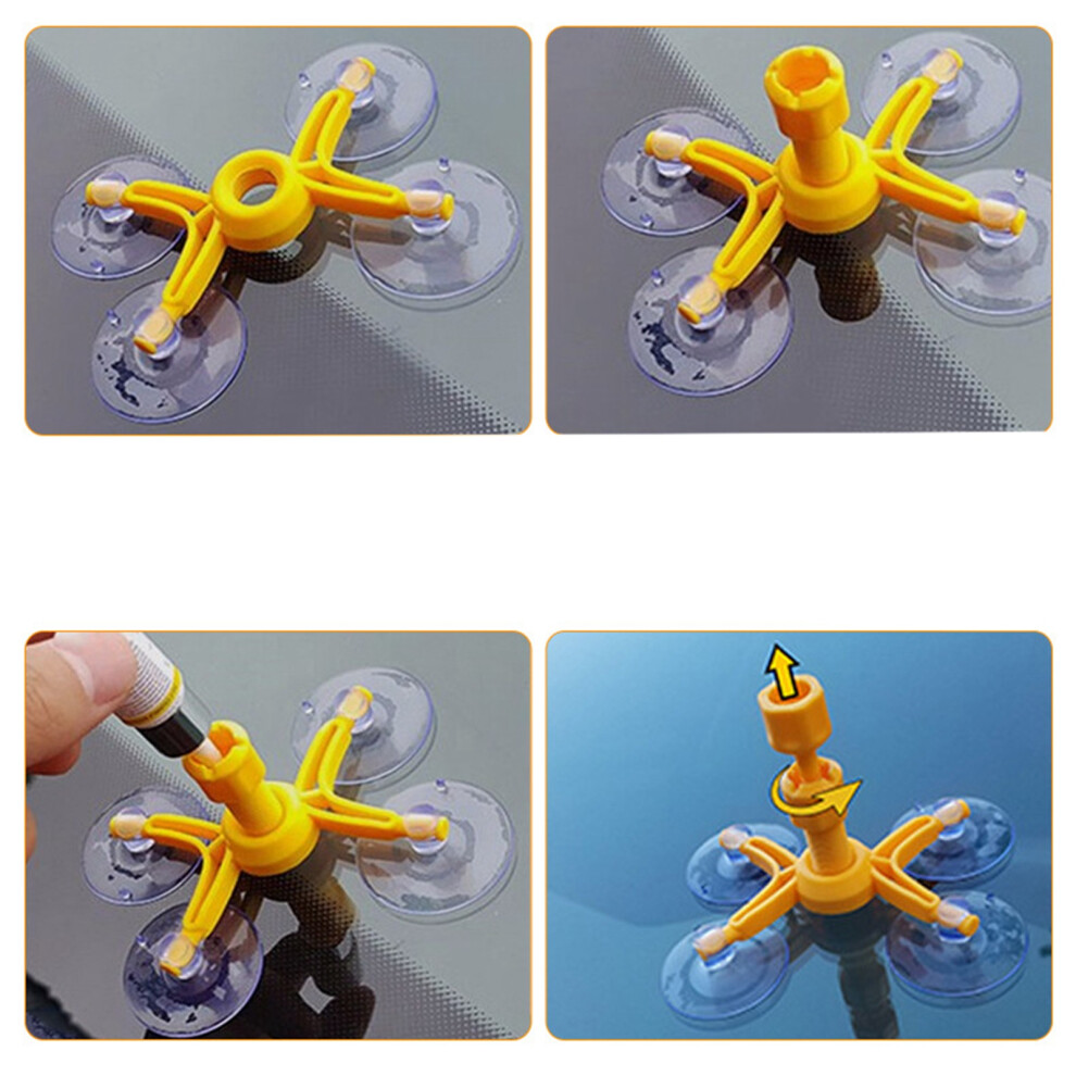 Windshield Crack Repair Kit With Filler & Stable Suction Cups Yellow 8181356563417
