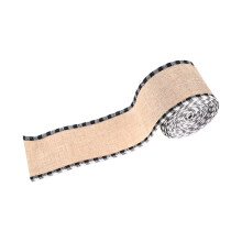Plaid Wired Edge Ribbons Christmas Burlap-Black and white grid