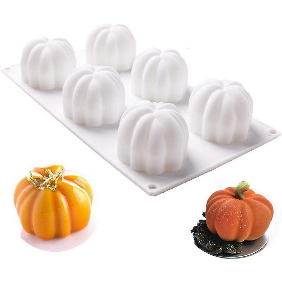 Kikidex (As Show, One Size) Silicone Cake Molds For Baking - Halloween 3D Pumpkin Silicone Mold 6 Cavities Cupcake Baking Pan Mo