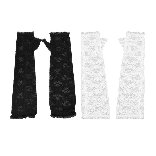 Lady Half Finger Sunscreen Sleeve Lace Breathable UV Black
