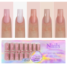 5 Colors Soft Gel Nail Tips Pre-applied Base Coat 15 Sizes for DIY