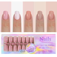 5 Colors Soft Gel Nail Tips Pre-applied Base Coat 15 Sizes for DIY